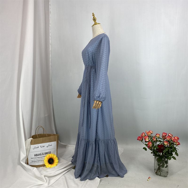 Laatste moderne mode Ruffle Polka islamitische kleding Kaftan met voering Vrouwen moslim Maix Casual jurk Abaya_voghion.com