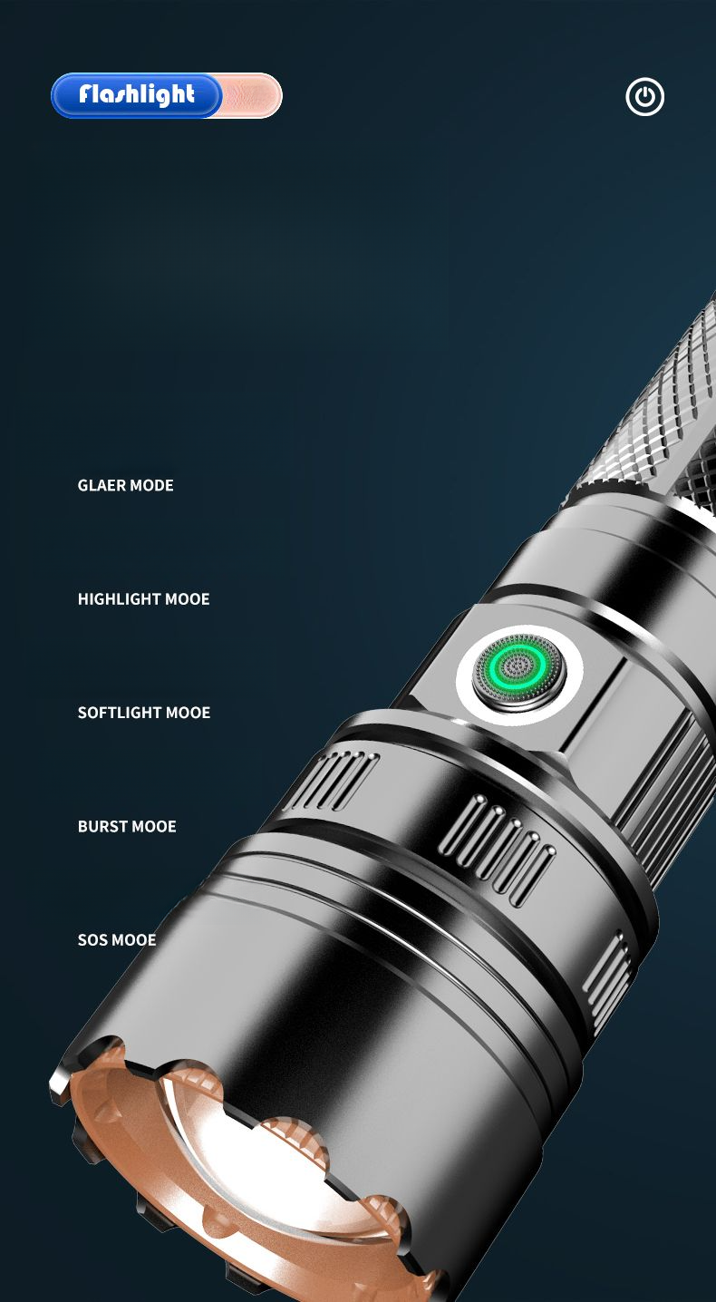 Torcia elettrica ultra luminosa per esterni, batteria a lunga durata, portatile, ricaricabile, zoom laser, alta luminosità, per casa e notte_voghion.com