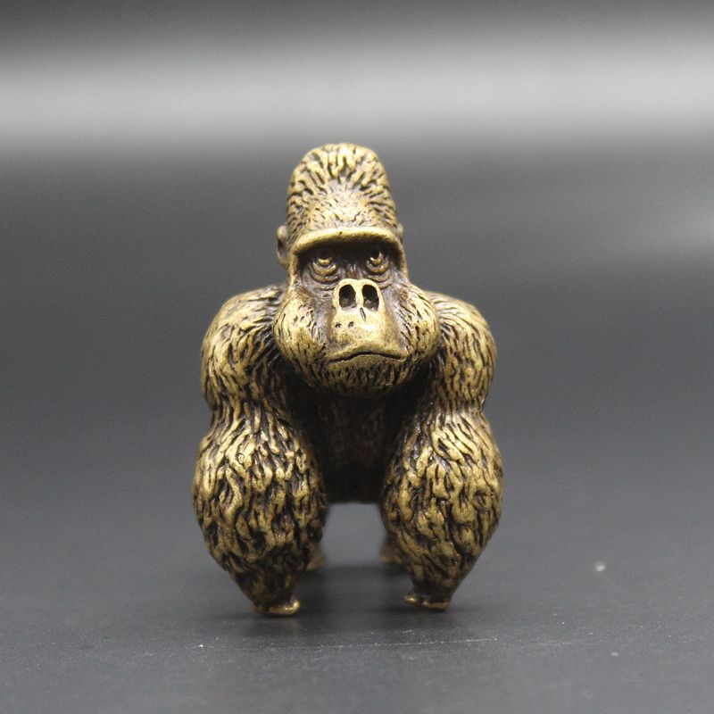 Precisionsmassiv gorilla liten prydnad, konst, husdjur, apa, kopparhandtag, antik mikrosnideri, antik, gammal bronsvara_voghion.com