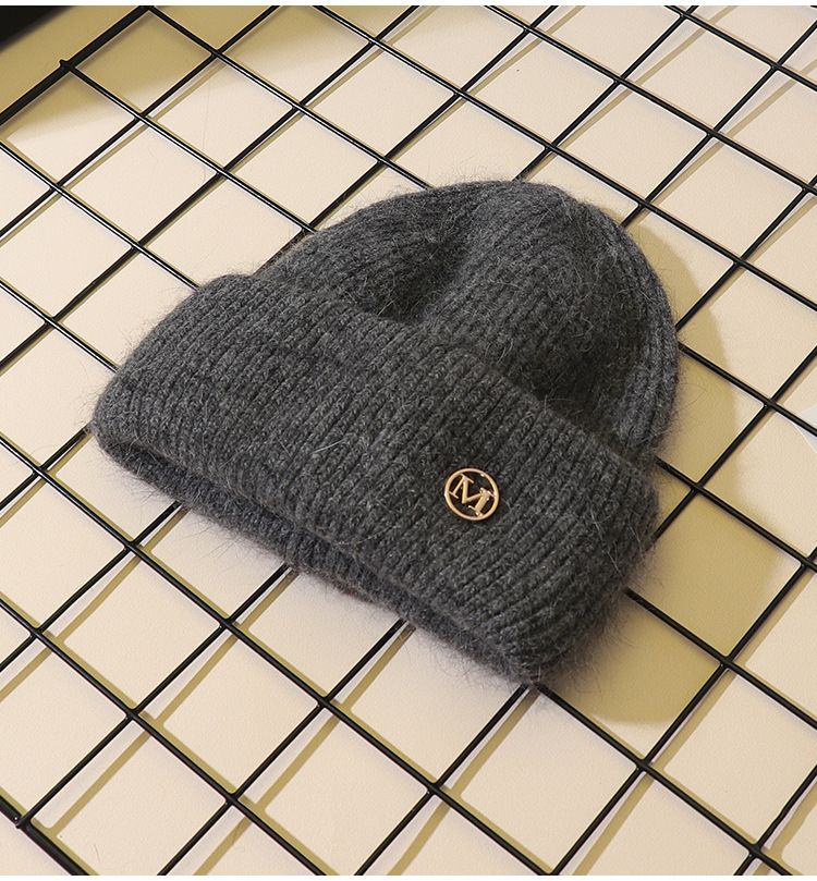 Nuovo cappello di pelliccia di coniglio con flangia a doppia piega, autunno e inverno, cappello di lana femminile, celebrità di Internet, cappello lavorato a maglia standard, protezione per le orecchie calda invernale_voghion.com