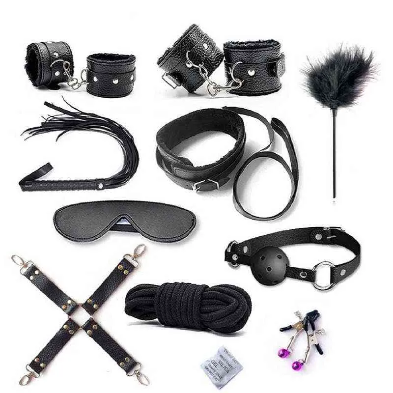 NXY jouets pour adultes 10 pièces/ensemble Lingerie Sexy en cuir PU bdsm ensemble de Bondage menottes menottes fouet corde bandeau Er_voghion.com