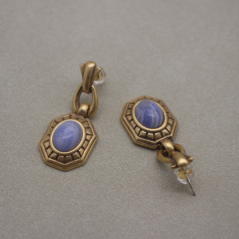 Boucles d'oreilles femme bijoux anciens réplique palais italien niche boucles d'oreilles pierre verte bijoux plaqués or ancien_voghion.com