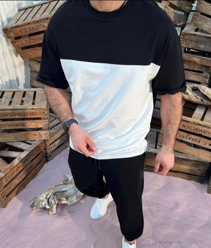 Herrenbekleidung Beliebter zweiteiliger Anzug mit passendem Farbdruck Modischer Temperament Kurzarm-Oberteil Schmaler Hosenanzug_voghion.com