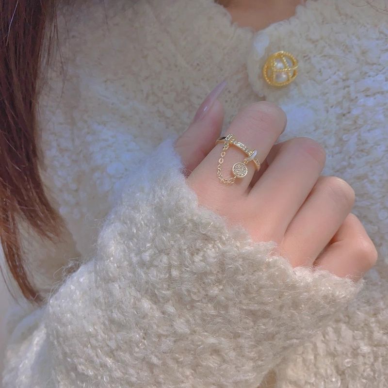 Avautuva ketju, pyöreä hopeinen, puhdas zirkoni, naisten lokerokuvio, etusormi, muodikas ja hieno kerrostettu kuvio, sormi,_voghion.com