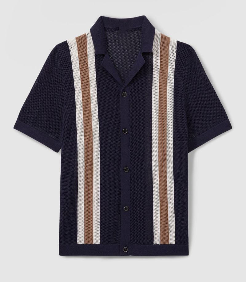 Polo estiva da uomo in maglia a righe traspiranti e a trama cava_voghion.com