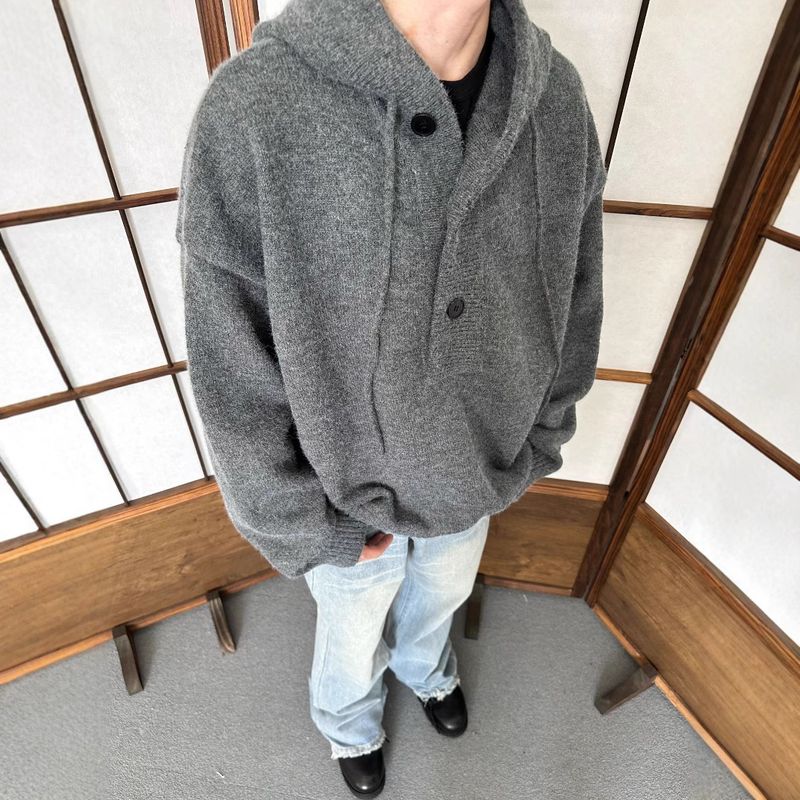 MADEEXTREME Autumn Winter Knitted Sweater Hoodie Solid Color Simple American Style Loose Lazy Top Unisex_voghion.com