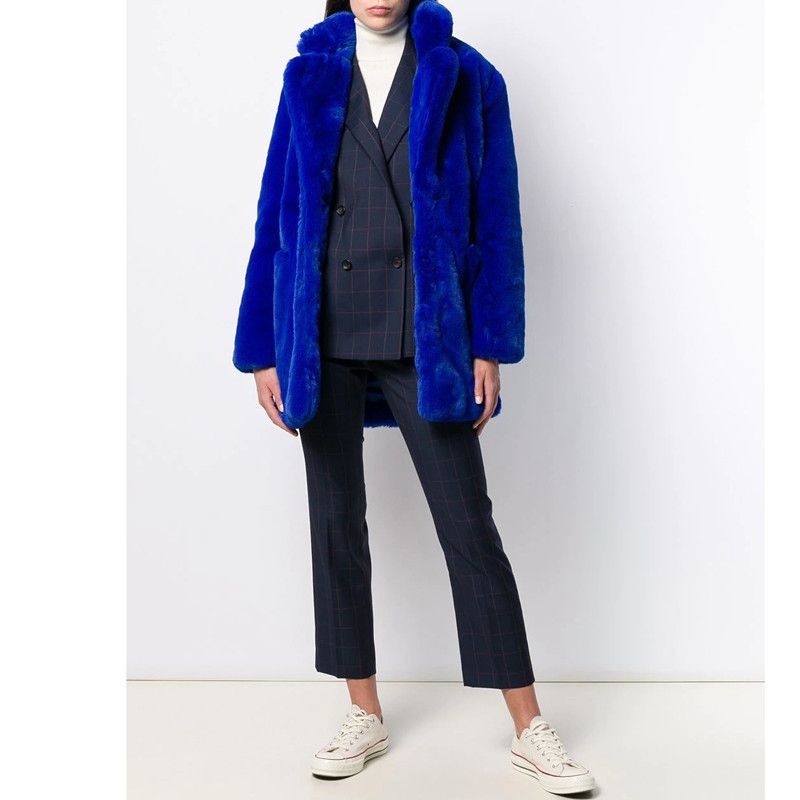 Women's mid-length imitation fur coat loose fluffy soft lamb wool warm coat_voghion.com