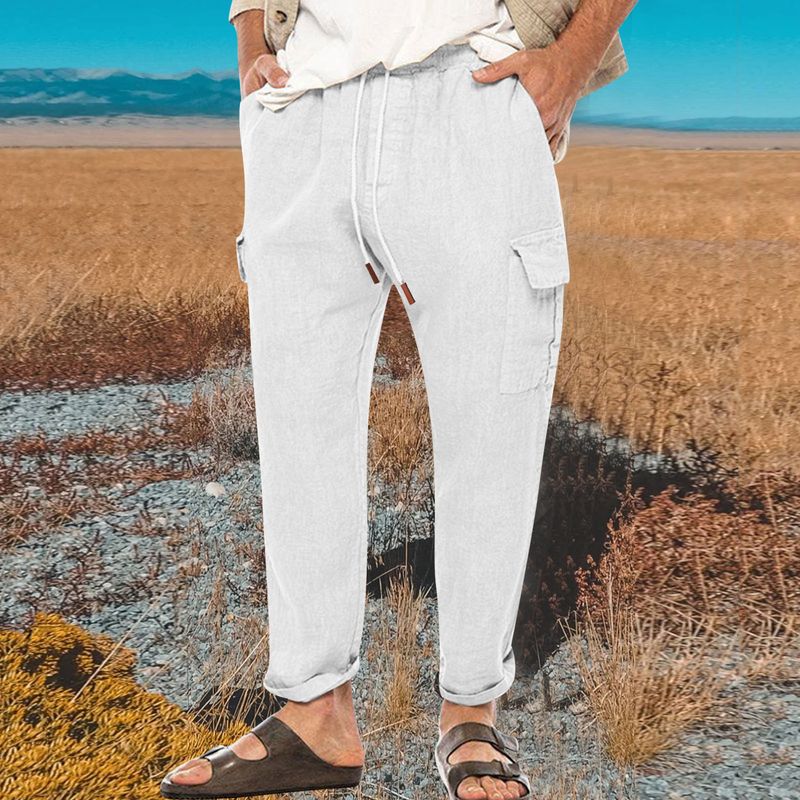 Neue Herren Frühling und Herbst europäische und amerikanische Werkzeug Baumwolle Leinen Hose Herren Multi-Bag Casual Hose_voghion.com