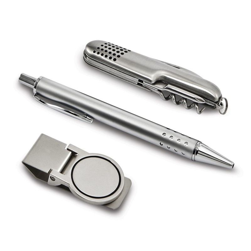 Pen, Multi-function Knife And Round Money Clip 3-piece Gift Set_voghion.com