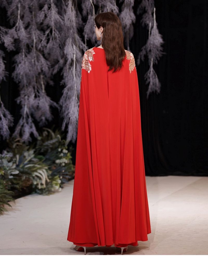 Elegant Square Neck Long-Sleeve Red Evening Gown – A-Line Wedding Banquet Dress With Corset Lace-Up Back (XS-XXXL, Polyester Blend)_voghion.com