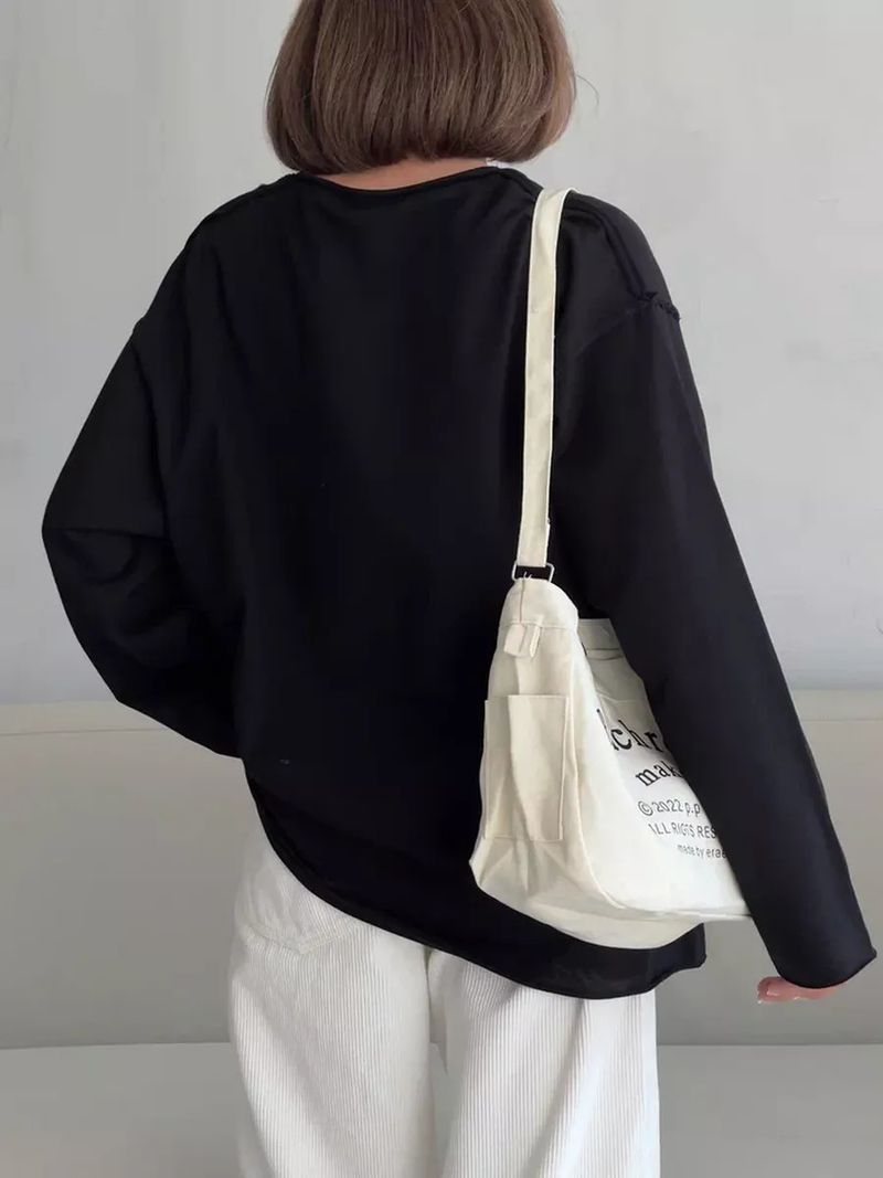 Abbigliamento da donna T-shirt a maniche lunghe in cotone effetto consumato Top oversize in morbida maglia Loopwheel da donna - Bianco, Nero, Rosa, Verde, Rosa_voghion.com