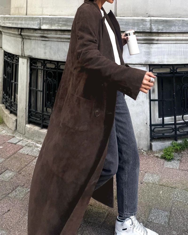 Cappotto lungo da donna autunno inverno elegante marrone con cintura in vita_voghion.com