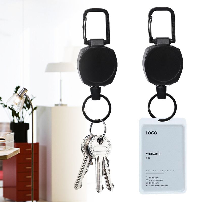 Runder Metall-Schlüsselanhänger mit praktischem Zugmechanismus, Diebstahlsicherung und Diebstahlschutz, olivgrüner Schnalle, einziehbarem Drahtzug_voghion.com