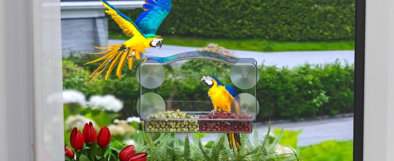 Gaiola de pássaros transparente acrílico ventosa perfurador alimentador de pássaros livre suprimentos para animais de estimação montado na parede papagaio gaiola de pássaros_voghion.com