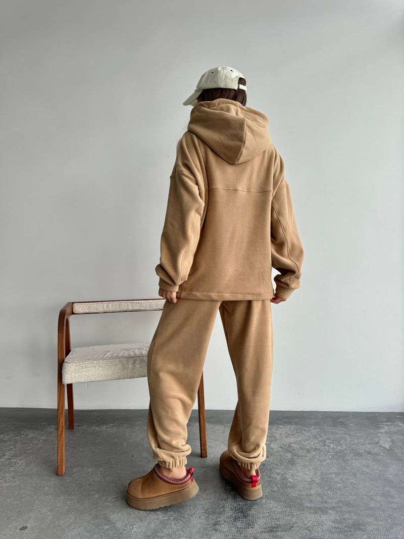 Conjunto de sudadera con capucha extragrande y pantalón jogger para mujer - Conjunto de dos piezas con forro polar en gris y caqui | Comodidad con cordón y estilo urbano_voghion.com