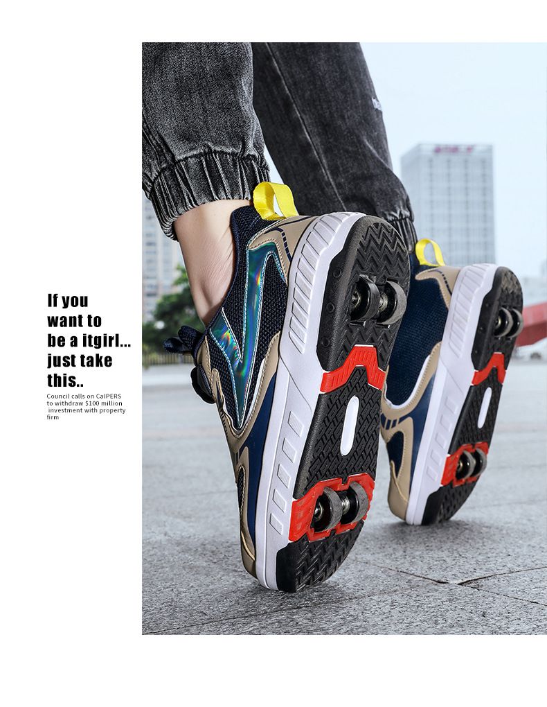 Patines de ruedas de cuatro ruedas para madres y niños, patines de ruedas para niños, patines de ruedas para estudiantes, deformación de contracción invisible_voghion.com