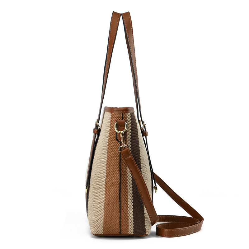 Striped versatile for women, large capacity commuting three piece set, handbag, tote bag, simple and atmospheric women's_voghion.com