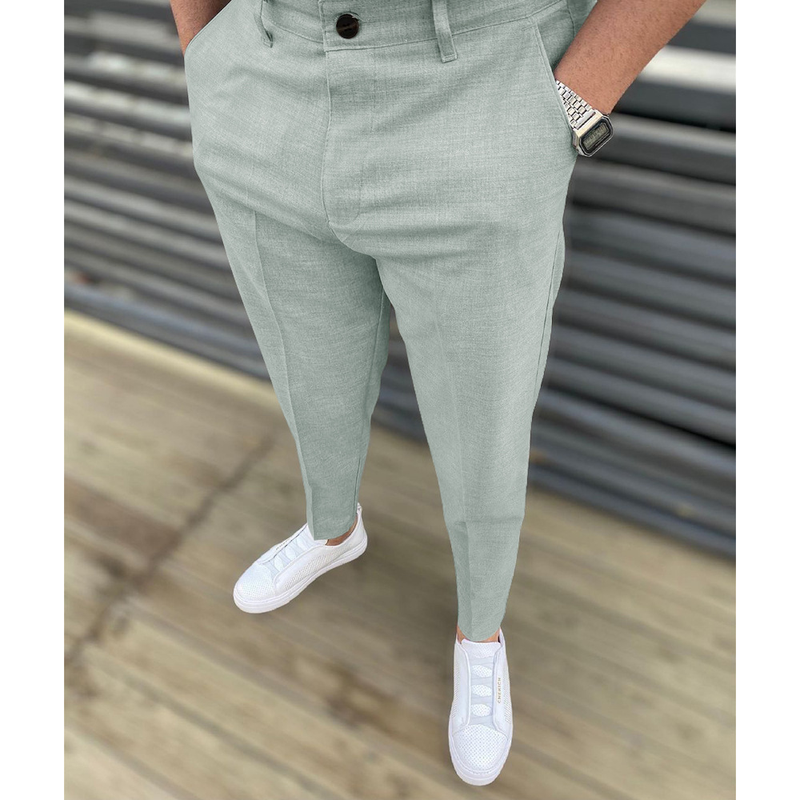 Halfhoge effen kleurbroek voor heren Lichte elastische vrijetijdsbroek_voghion.com