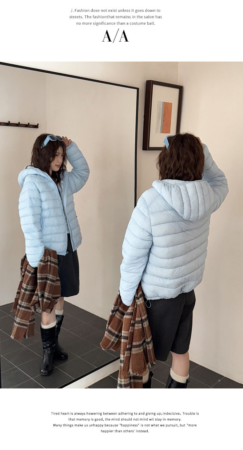 Women's Lightweight Hooded Puffer Jacket - Winter Warm Coat With Softshell Fabric, Slim Fit Zip-Up Outerwear For Casual & Commuting_voghion.com