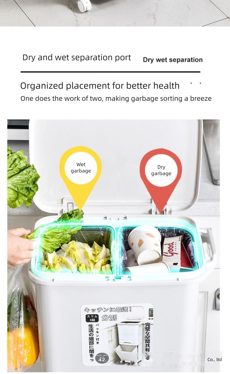 High-Value Creative Large-Capacity Three-Layer Press Lid Dry And Wet Separation Kitchen Trash Can For Home Use_voghion.com