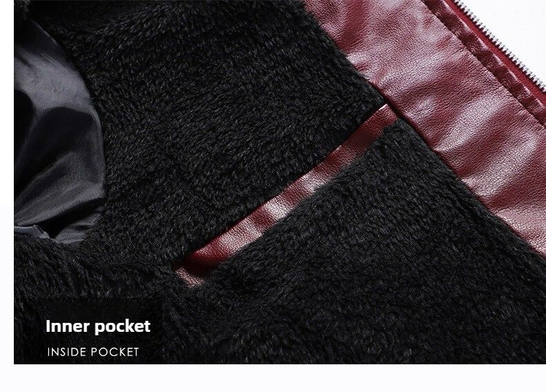 Lederjacke im Motorradstil für Herren, Winterjacke mit Fleecefutter, lässiger und vielseitiger Herrenmantel aus PU-Leder, Stehkragenjacke_voghion.com