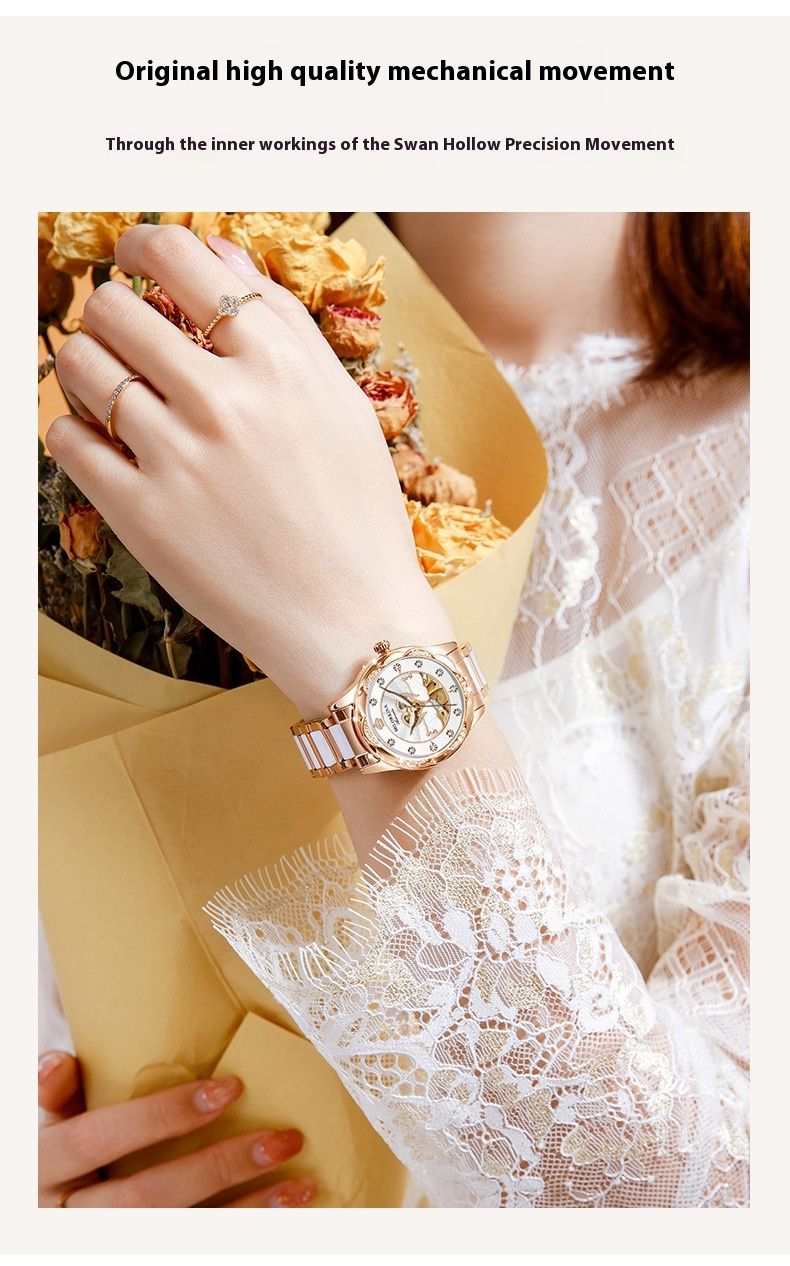 Nuevo cisne de lujo ligero con el mismo reloj mecánico automático de moda para mujer, reloj de cisne luminoso resistente al agua para mujer_voghion.com