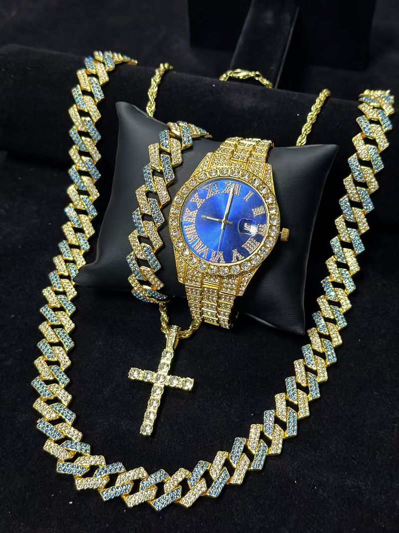 Stilvolles Quarzuhr-Set mit Diamantakzenten und passender Armband-Halsketten-Kombination – perfektes Geschenk für Männer und Frauen_voghion.com