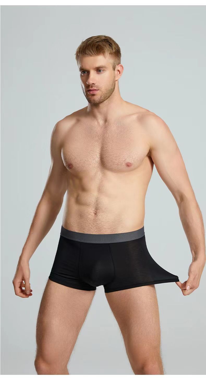 Boxer en modal antibactérien respirant et sans coutures pour homme, style années 50, entrejambe en soie, doux, très élastique, sensation chair, grande taille_voghion.com