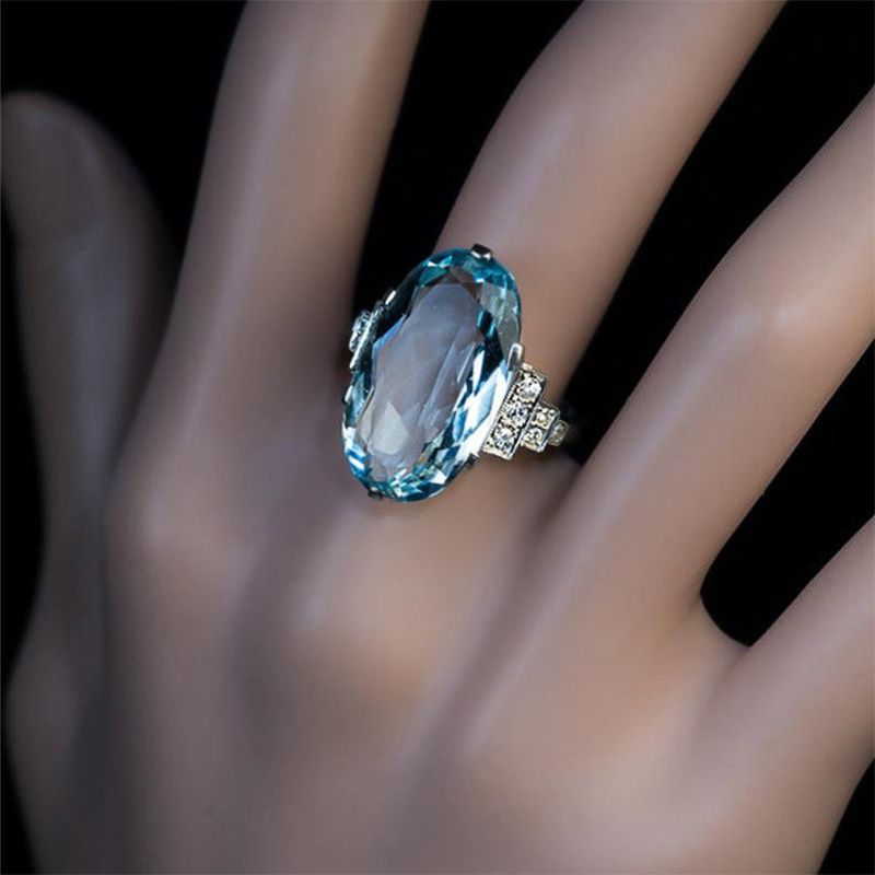 Huitan Kvinnelig Lys Himmelblå Vielsesring Solitaire Band Oval Forlovelsesfest Kvinnersmykker Skinn CZ Stein Beste Gave_voghion.com