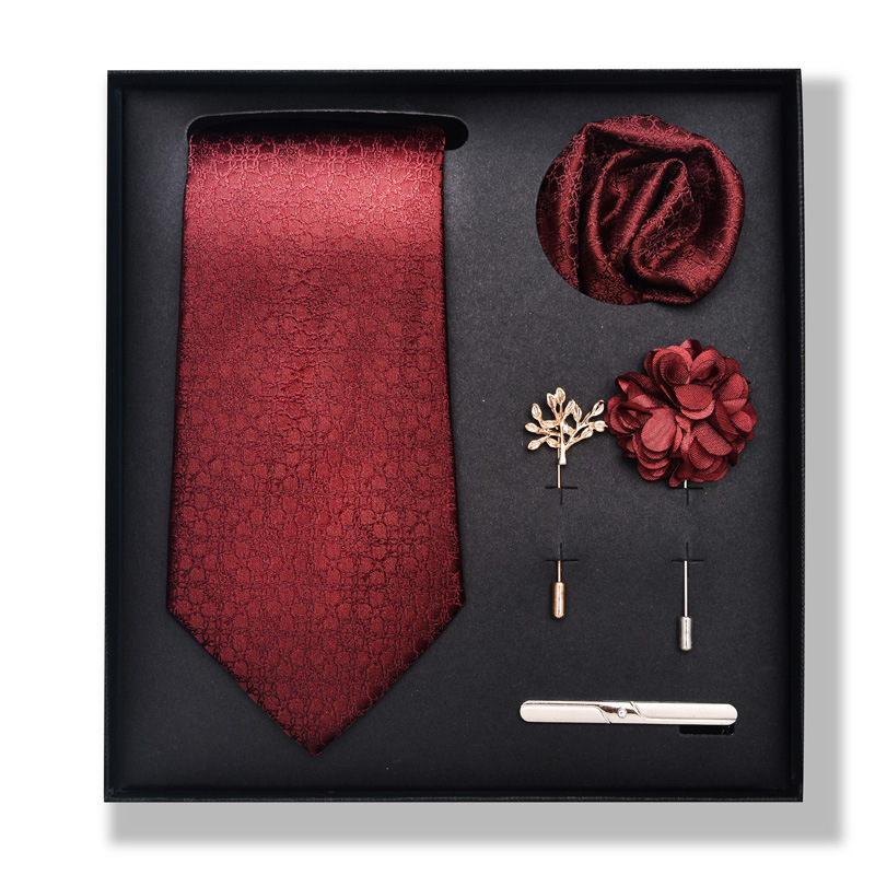 Set da uomo alla moda in tinta unita a righe con anacardi, confezione regalo da 6 pezzi, set con corsetto con fermacravatta e sciarpa quadrata_voghion.com