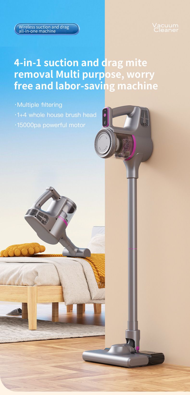 New Wireless Home Vacuum Cleaner Large Suction Household Cleaning Family Version 4-in-1 All-in-One Machine_voghion.com