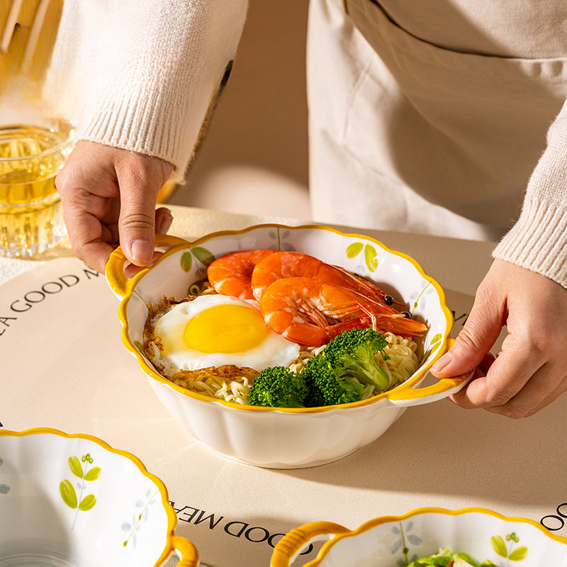 Zuppa a doppia spiga per uso domestico, grande, 2025, nuova ciotola in ceramica per noodles istantanei, aspetto fresco, stile lumache, stoviglie_voghion.com