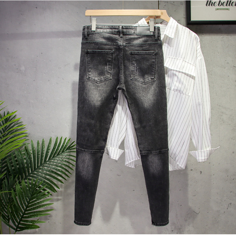 Jeans pour hommes Pantalons à neuf points Slim Double Zipper Stretch Pantalons décontractés Longs_voghion.com