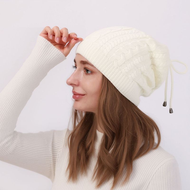 Autumn And Winter Warm Neck Warmer Drawstring Double-Wear Knitted Pullover Women's Hat Ponytail Deer Fleece Fabric_voghion.com