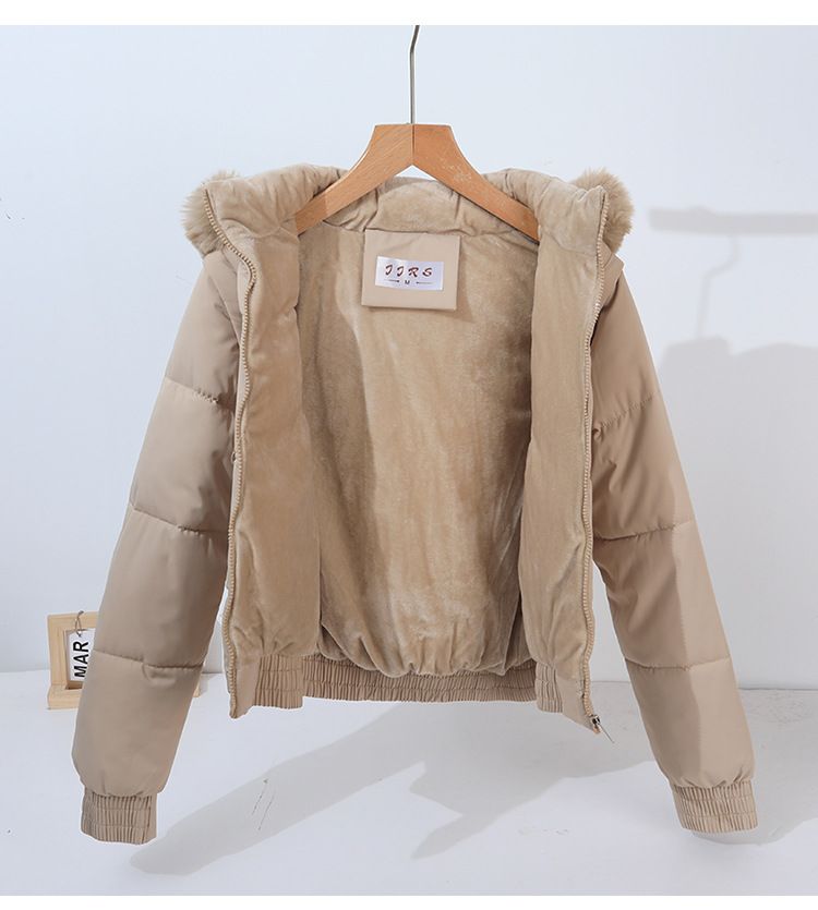 Doudoune courte convertible à manches amovibles et capuche en fausse fourrure pour femme - Manteau d'hiver taille haute doublé polaire épaisse_voghion.com