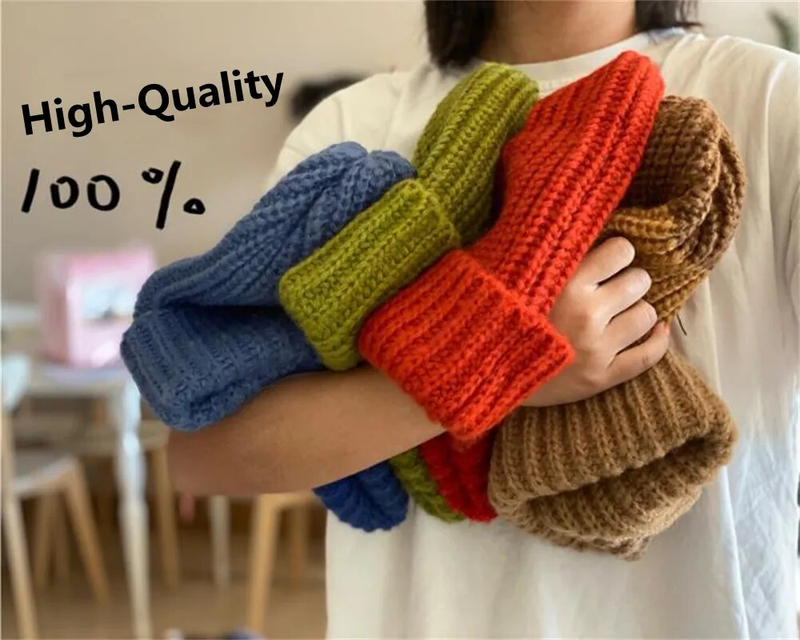 Winter Knitted Women's Hats Lock Temperature Warm Unisex Caps Skin-friendly Soft Big Head Woolen Beanie Clothing_voghion.com
