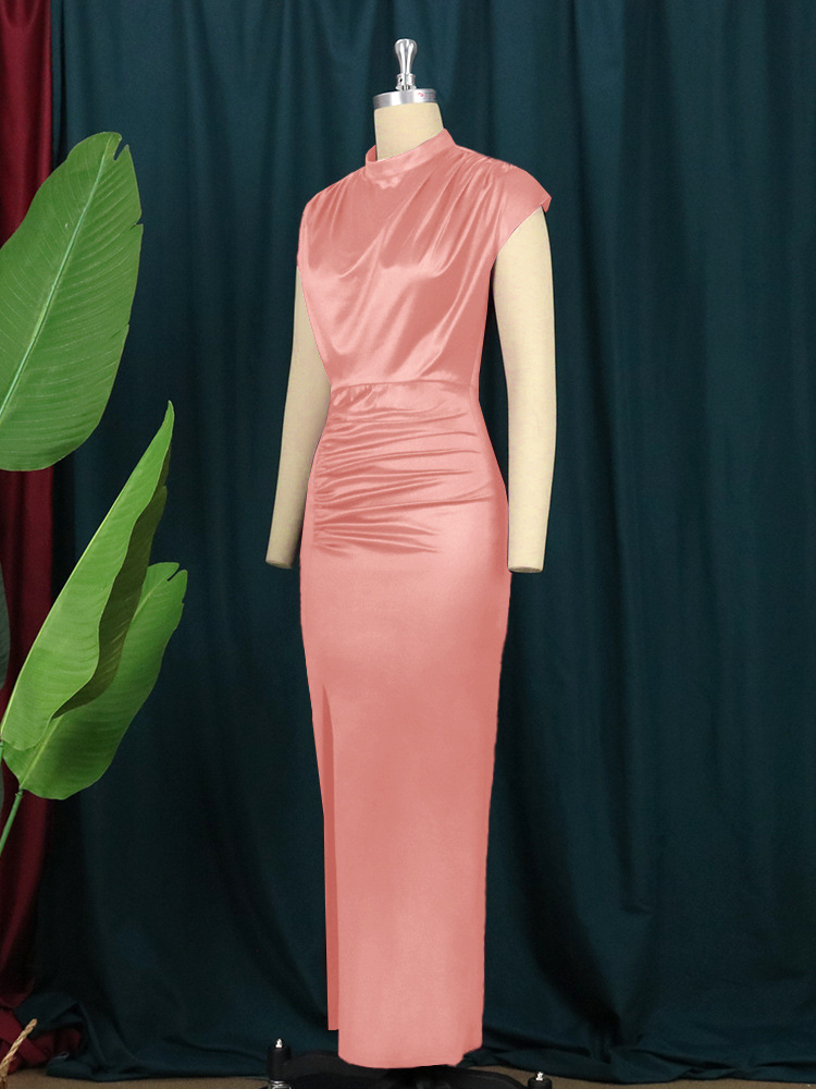 Damenbekleidung Langes Kleid Einfarbiges Kleid Hohe Taille Temperament Pendeln Rotes Strickkleid Lange Kleider_voghion.com