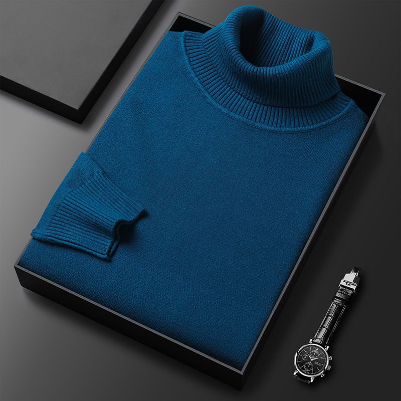 Men's high neck, solid color pullover, slim fit elastic sweater, suitable for middle-aged young people's autumn and_voghion.com
