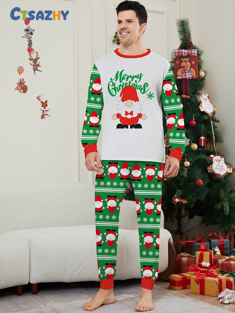 Weihnachtliches Familien-Pyjama-Set – Weihnachtsmann, Schneeflocke und Buchstabendruck – Gemütliche Nachtwäsche für die Feiertage für Erwachsene, Kinder und Haustiere_voghion.com