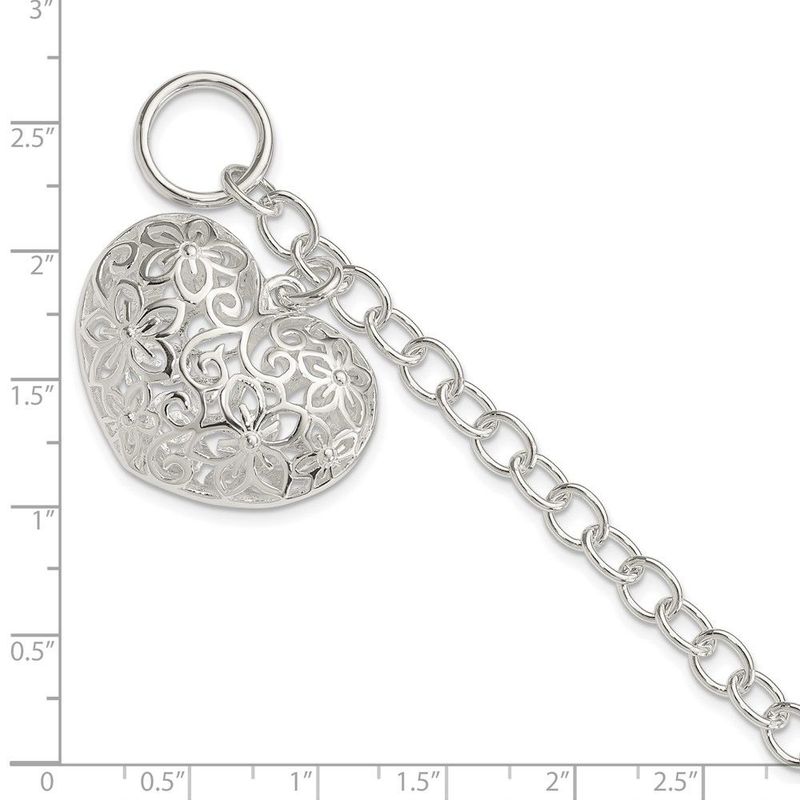 Sterling Silver Puffed Filigree Heart Toggle Bracelet_voghion.com