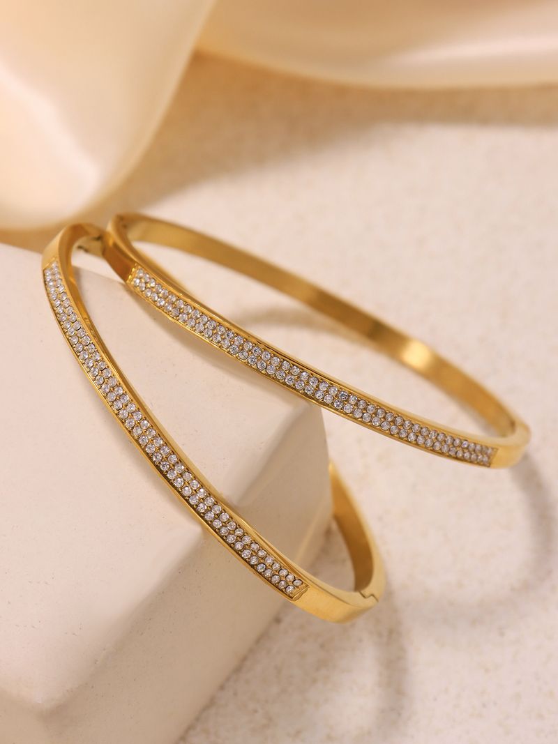 Women's Jewelry 5A Zircon Double Row Full Diamond Buckle Bracelet Fashionable Commuter Bracelet Temperament Stainless Steel Color Preserving Bracelet_voghion.com