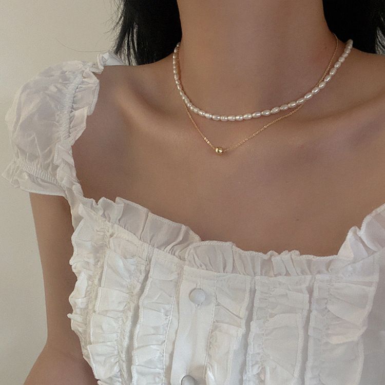 Collana con perle d'acqua dolce da donna, stile retrò francese, semplice, versatile, elegante, alla moda, con catena per clavicola_voghion.com
