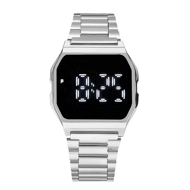 F91 Metalen stalen band LED vierkant mode elektronisch studentenhorloge voor dames en heren_voghion.com