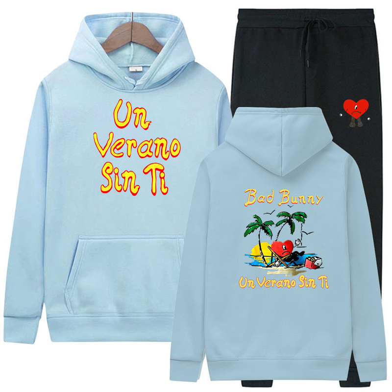 2022 Men's and Women's Sweater Un Verano Sin Ti Bad Bunny Printed Pullover+casual Sports Pants_voghion.com
