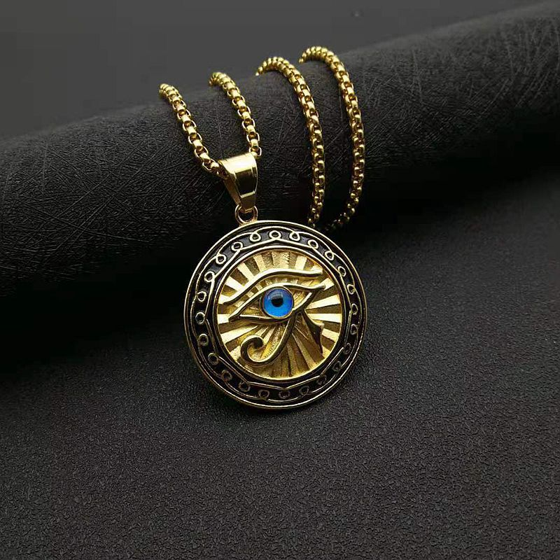 New Egypt Eye of Horus Bijoux Plaqué Or Blue Eye Round Tag Pendentif Collier_voghion.com