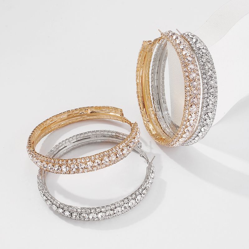 Orecchini a cerchio geometrici semplici con diamanti pieni all'ingrosso Nihaojewelry_voghion.com