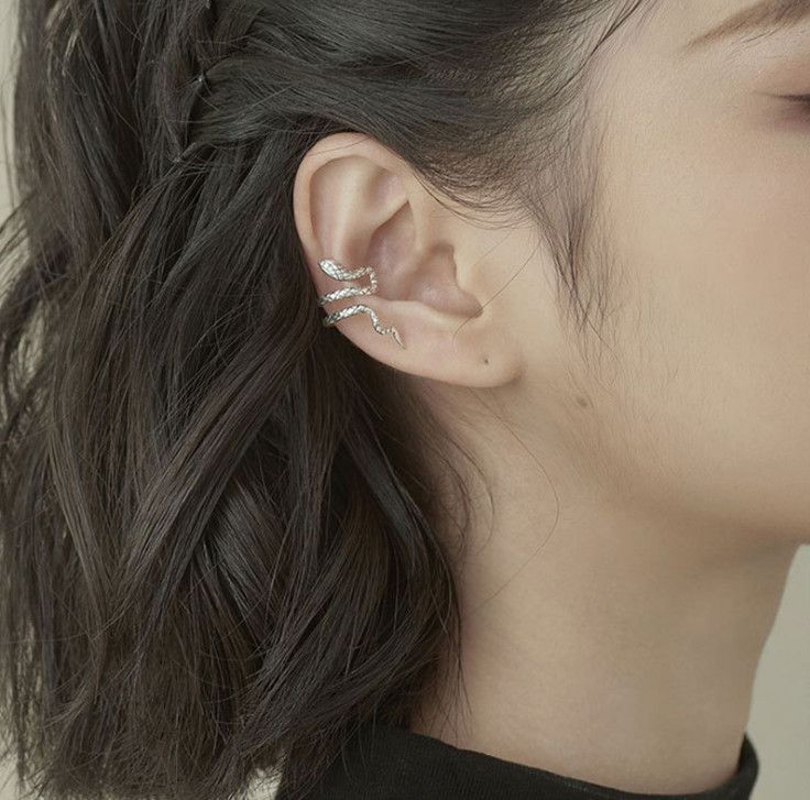 Un paio di orecchini a clip con motivo a serpente in argento sterling S925 I58_voghion.com