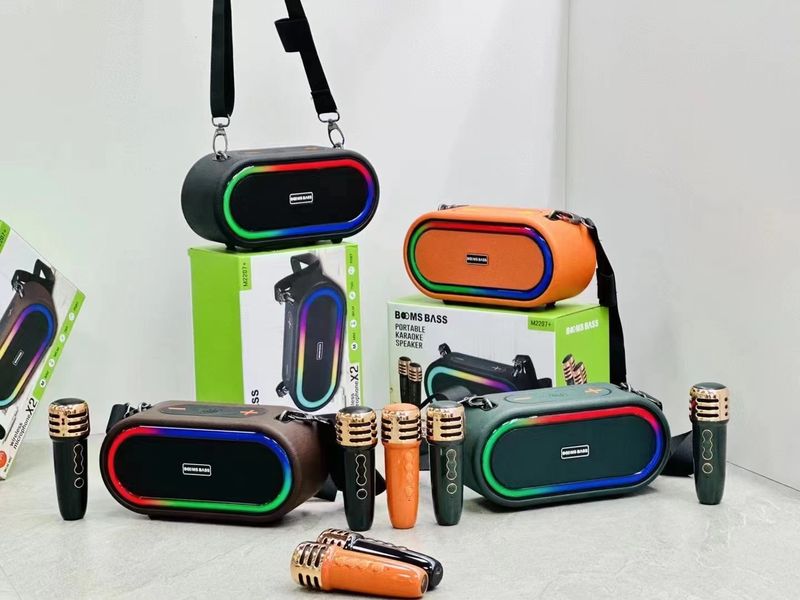 Neu M2207 + Wireless K Song Dual Mikrofon Bequem Schulter Gurt Bass Kanone Bluetooth Lautsprecher_voghion.com