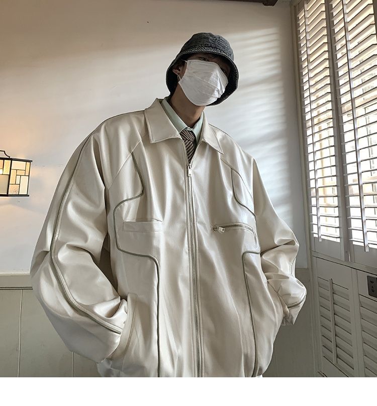 Veste en cuir noir rétro américaine Hue pour homme, collection printemps-automne, idéale pour la moto._voghion.com