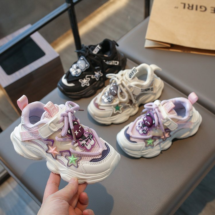 Sport in rete per bambini in cartone animato primavera 2024, nuovo papà antiscivolo con suola morbida per ragazzi e ragazze, scarpe da corsa casual_voghion.com